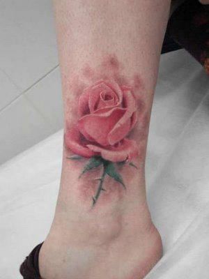 Pink Rose Tattoo On Ankle — GORRGEOUS!