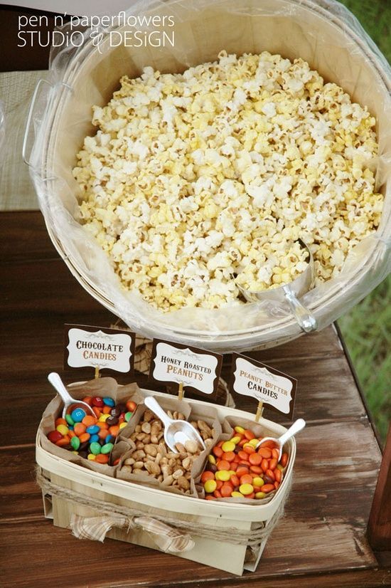 Popcorn bar! This is such a great idea for movie nights or slumber parties. I th