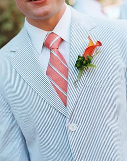 Searsucker Jacket and Orange Lily Boutonniere