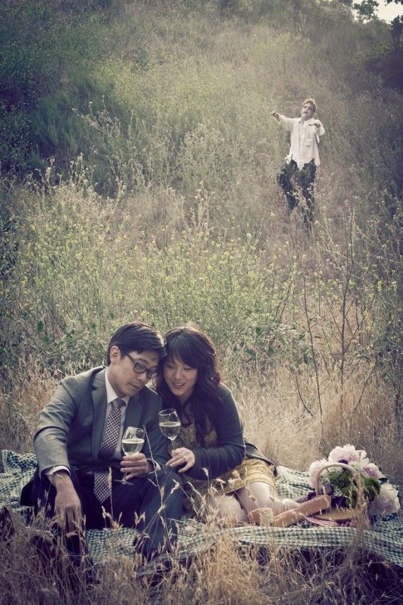So… this is a couple's wedding photo.  The others showed them being chased