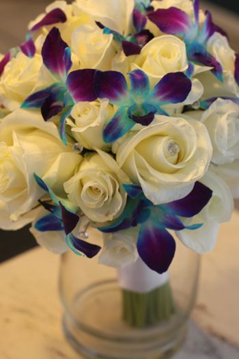 White Roses with purple Orchids….stunning!