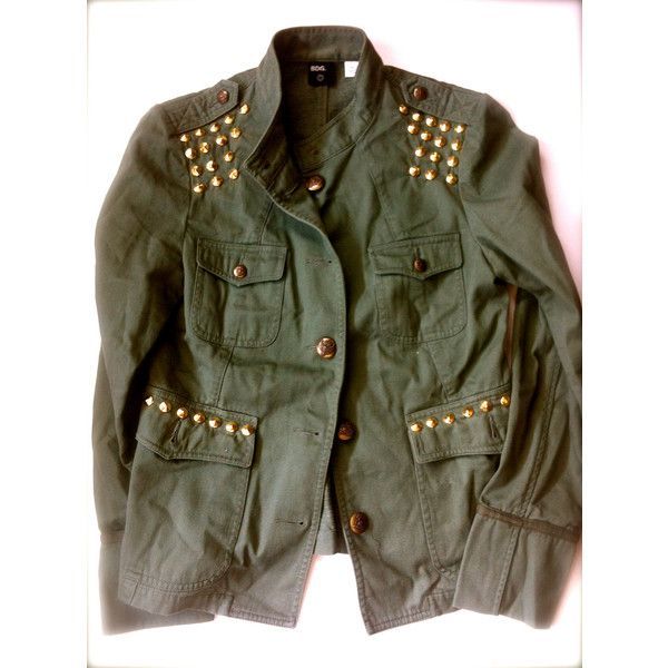 Womens Rock Military Jacket – Army Green with Gold ROCKER Cone Studs… found on