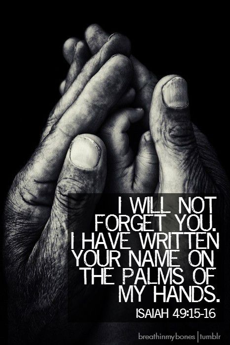 -I have written your name on the palms of my hands.