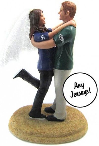Custom NFL Sports Couple Wedding Cake Topper – Jerseys and Jeans