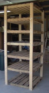 pallet shelving for garage and also one for my outside closet. Going to utilize