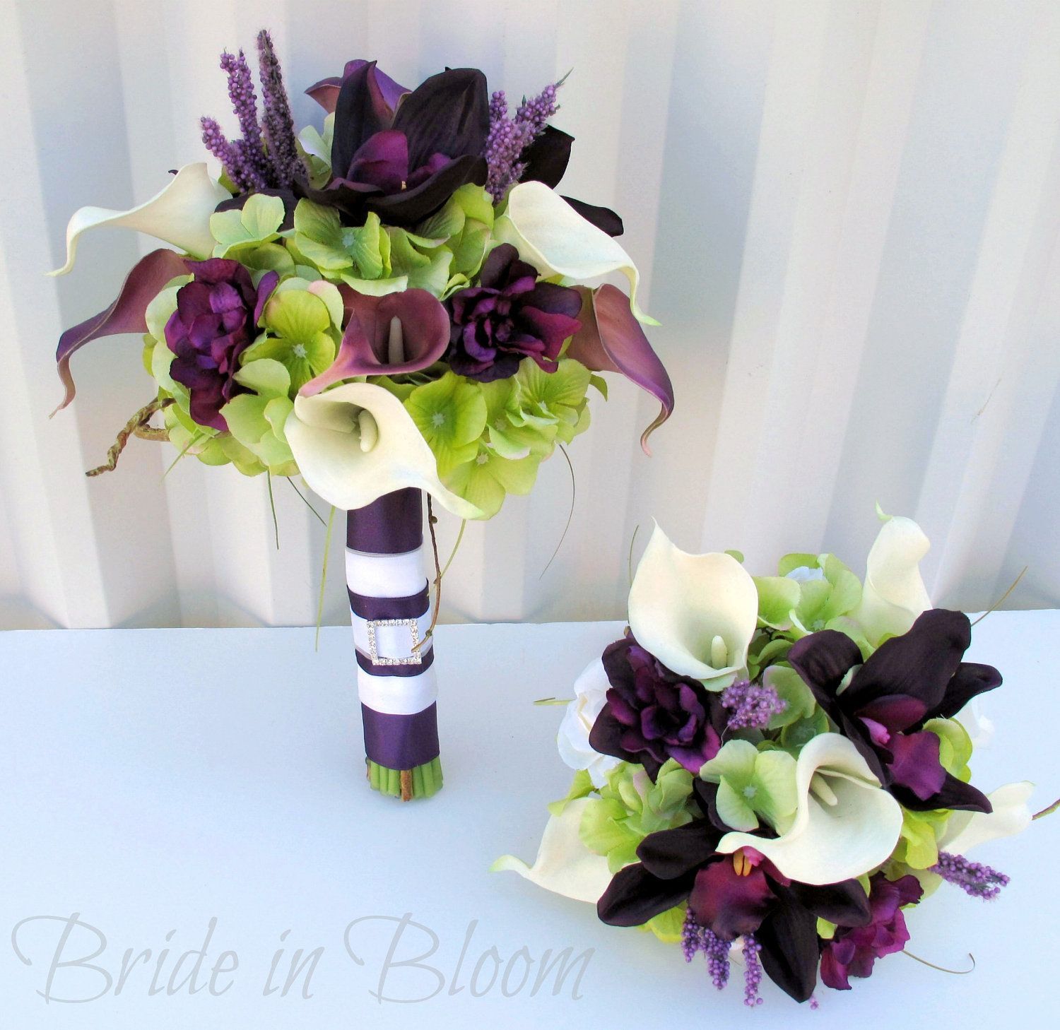 plum wedding bouquets | Plum Wedding bouquet – 3 piece set – Real touch Wedding