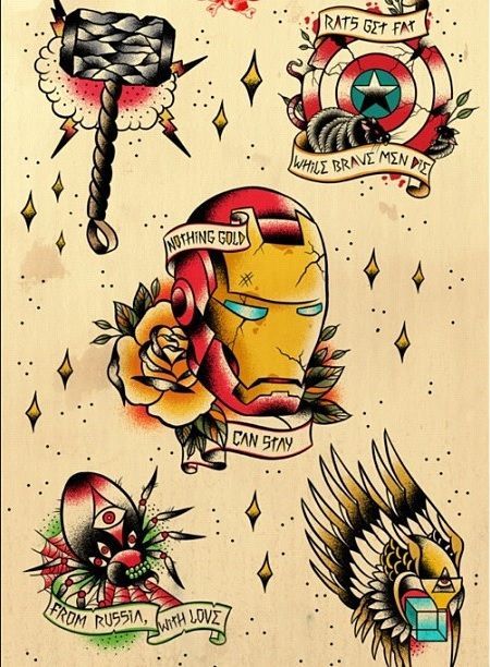 Avengers traditional american tattoo flash