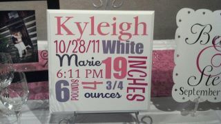 baby gift – tile with name, date, time, length and weight