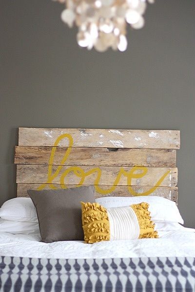 bedroom color ideas… grey yellow and navy. I also like the head board… maybe