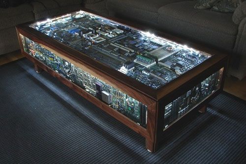 Circuit board coffee table….um yes.