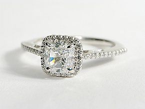 Cushion Cut Halo Diamond Engagement Ring in 18K White Gold #BlueNile