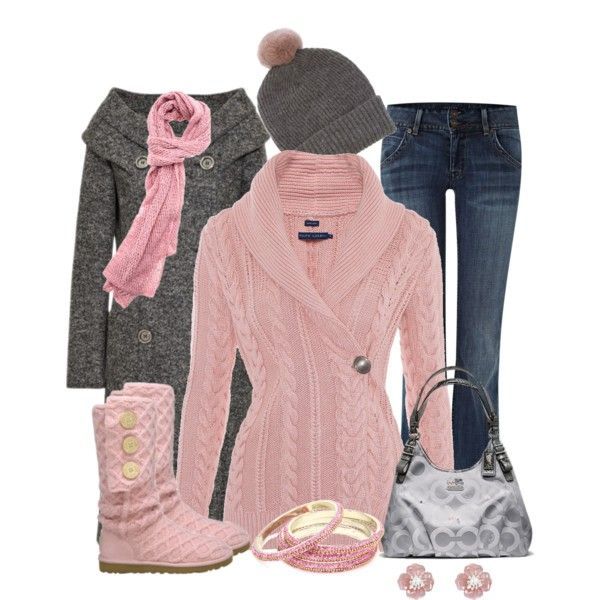 Cute, casual pink and grey outfit for winter.  Untitled #384 by allisonbf on Pol