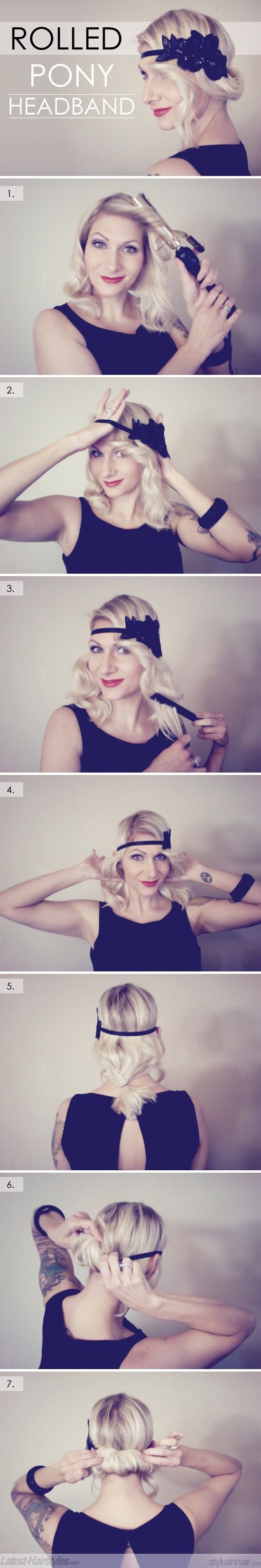DIY Rolled Ponytail Headband Hairstyle