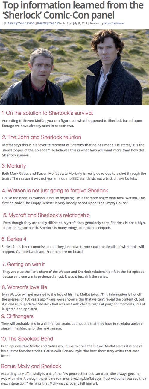 Information and clues about Sherlock Series 3 from Comic-Con. This calls for som