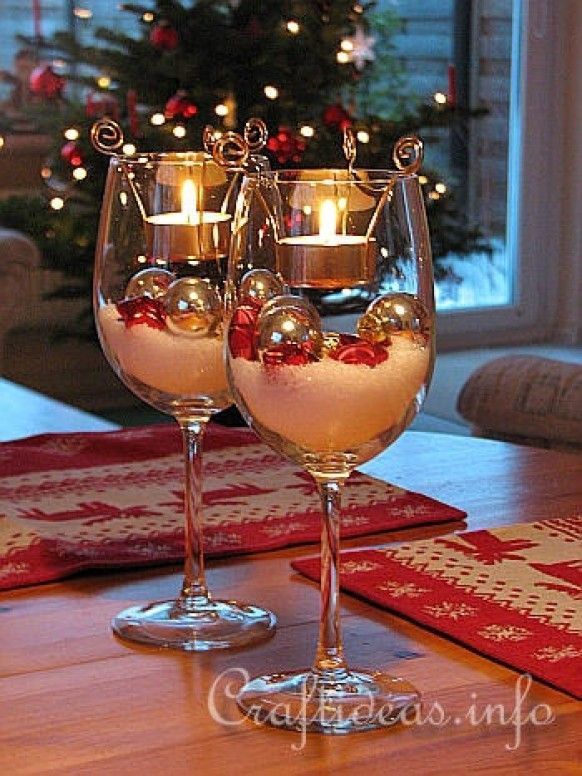 Ornament and Tealight Filled Christmas Wine Glasses | #christmas #xmas #holiday
