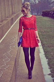 Red lace dress and tights