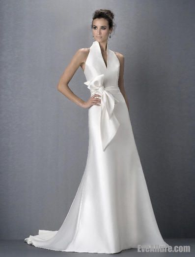 Simple A-line High Neck Satin Wedding Dress with Sash – EveAllure