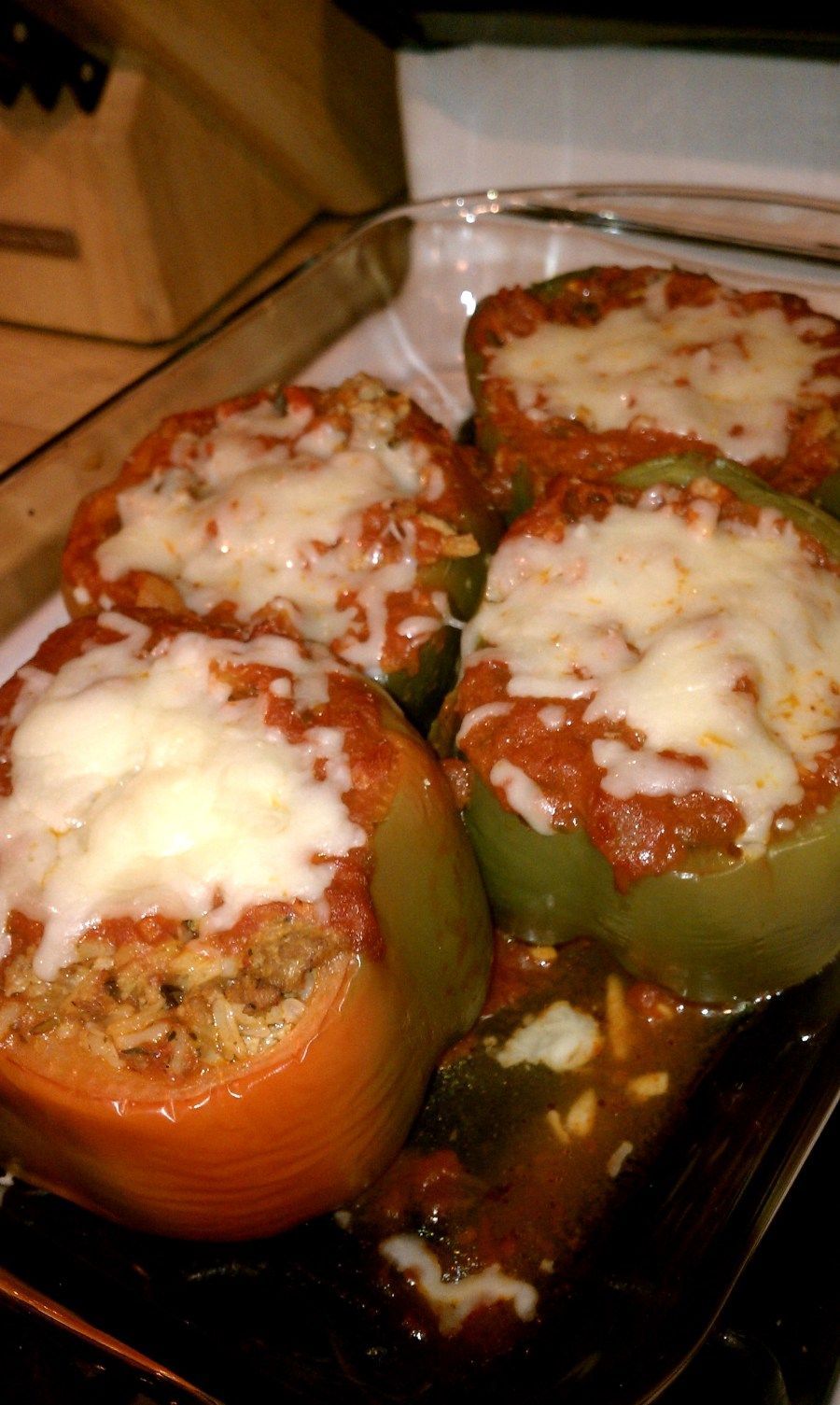 Stuffed Peppers My favorite childhood fish! Scooped out bell peppers with a meat