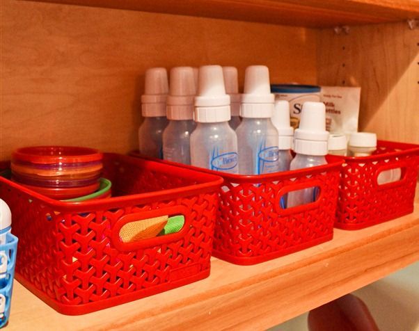 Great idea for a kitchen cabinet of baby stuff.