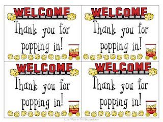 Thanks for Popping In – cards to put out with popcorn at open house or back to s