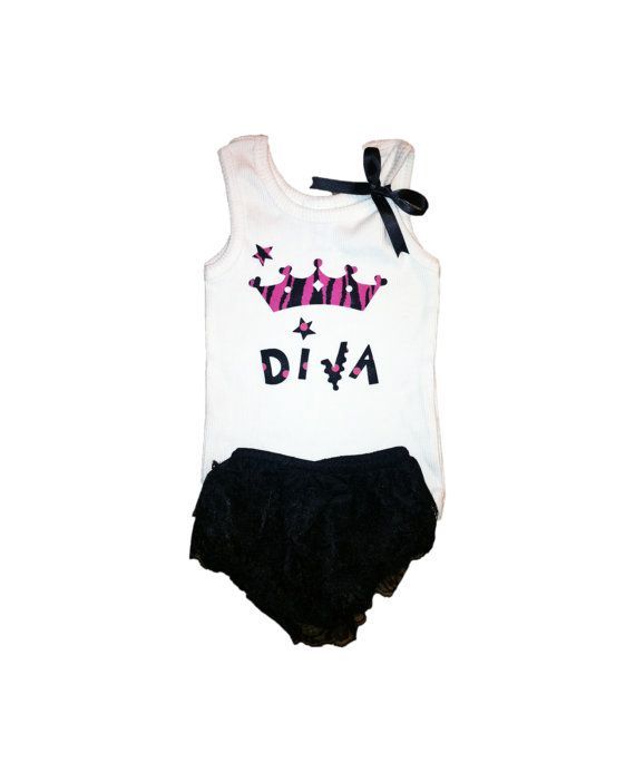 Baby Girl Clothes DIVA Tank Top and Black Lace Diaper Cover Outfit via Etsy