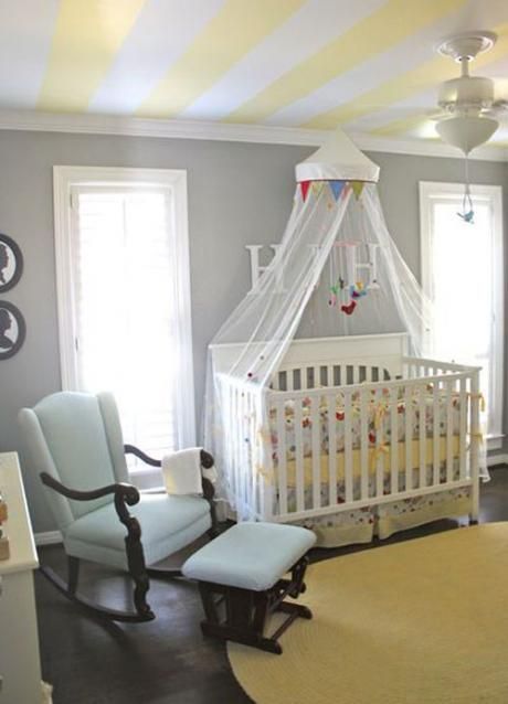 Baby Nursery Yellow Rug And Canopy Crib 2355