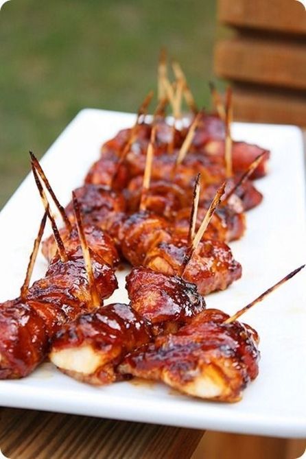 BBQ Chicken-Bacon Bites, – pretty good. Didnt find recipe with link, but just cu