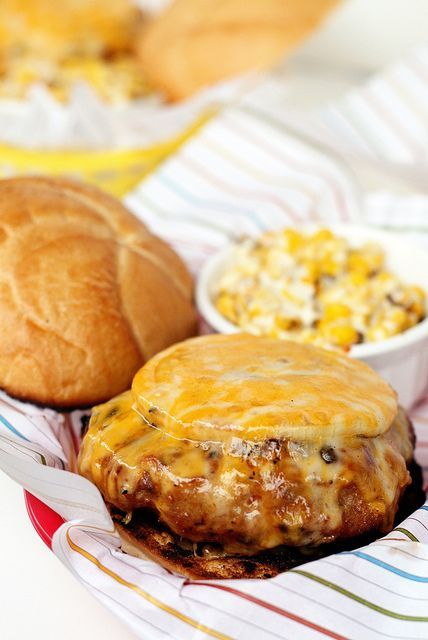 BBQ Turkey burgers w/ grilled onions and colby-jack cheese