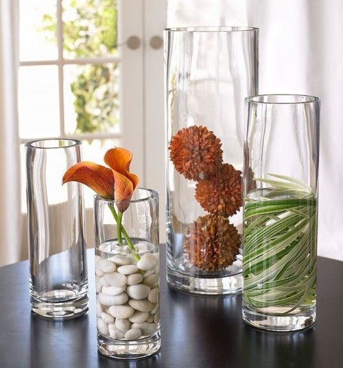 Beauty in Simplicity – keep a few different size vases on hand, then you can fil