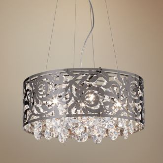 Black Nickel and Crystal Round Pendant Chandelier