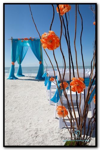 #Blue  orange Beach Wedding … Budget wedding ideas for brides, grooms, parents