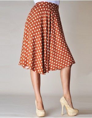 Burnt Orange And Beige Polka Dot Skirt  Another website for cheap/cute clothes.