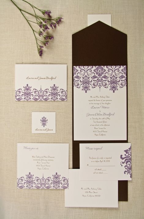 Chocolate Brown and Lavender/Purple Wedding Invitations