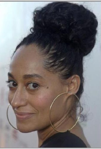 Curly high bun. Love her hair, style, and beauty. Tracee Ellis Rosss natural hai