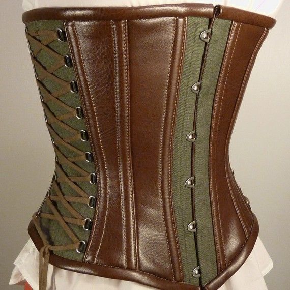 Custom Fantasy steampunk underbust corset, LARP, hemp and synthetic leather