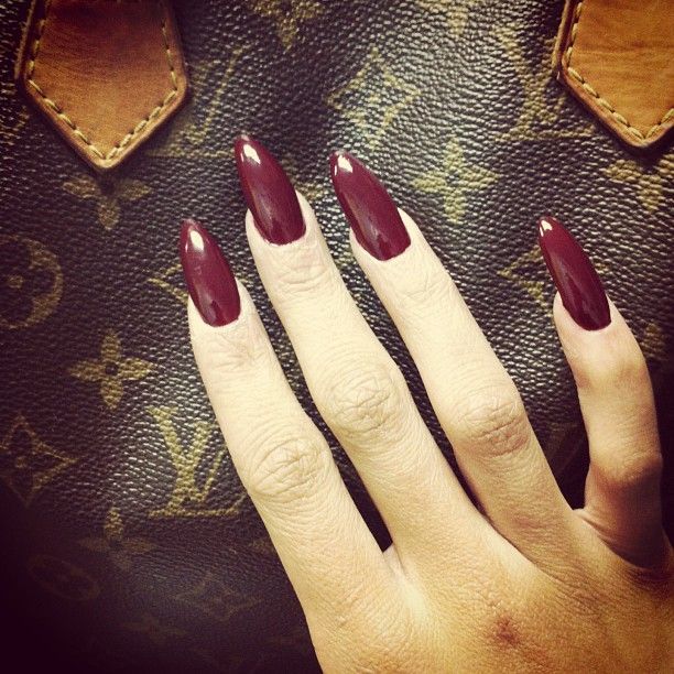 #dark #red #stiletto #almond #nail #polish #nails #manicure #beauty