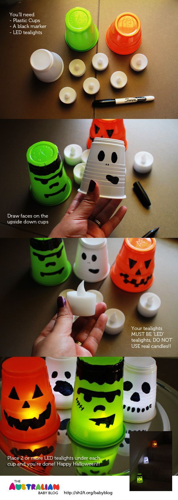 DIY Halloween Lanterns: plastic party cups, a sharpie or other black marker and