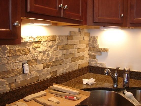 DIY stone back splash from Airstone! No tools or grout. Priced at Lowes for $50