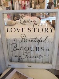 DIY Wedding Screen – old window frame (Canton) + phrase stickers = Voila!