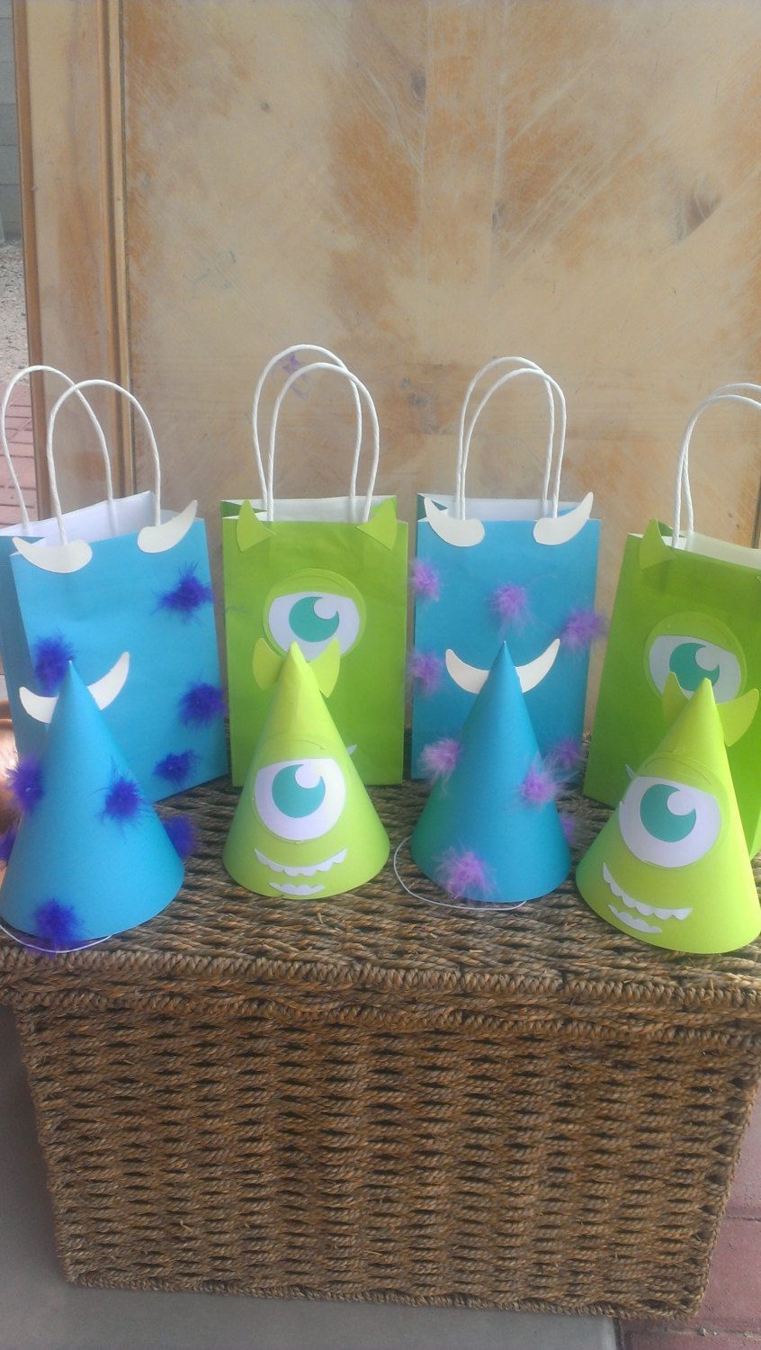 Do it yourself Monsters Inc Birthday Party Bag and Hats idea