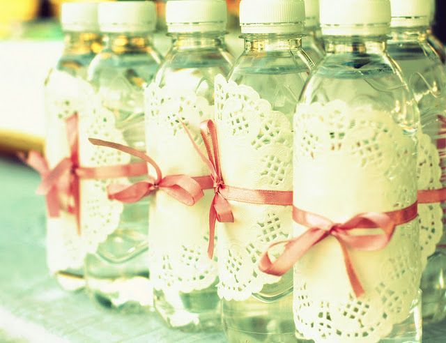 doily water bottle wraps – Could also use on glasses for names!