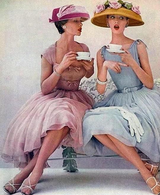 drinking coffee (or tea) cute. love the stepford wives style get-ups