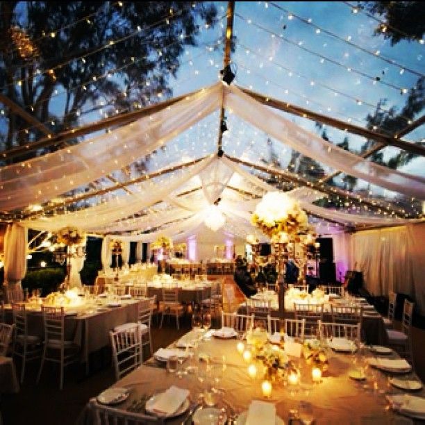 Exquisite fairy lights with white draping in clear marquee – Divine! – @moretonh
