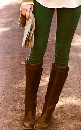 Fall trend: Green pants + brown boots