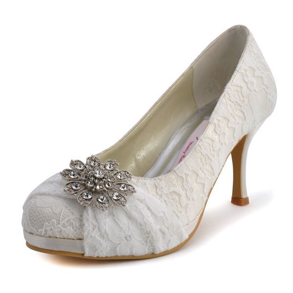 Fancy 3 Crystal Brooch  Round Toe Pumps – Wedding shoes (4 colors)