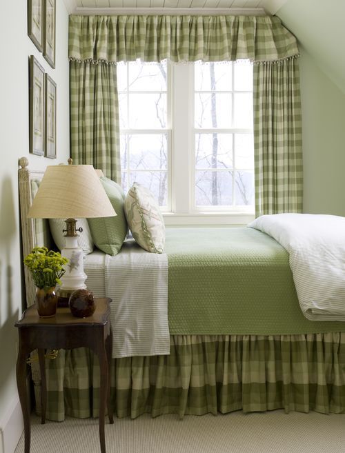 green gingham in small bedroom– lake