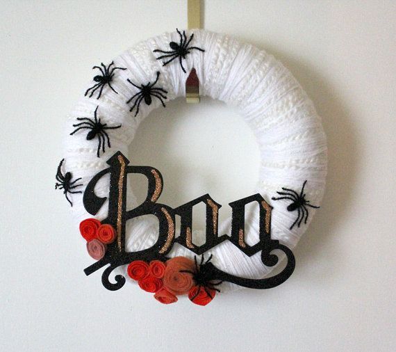 halloween black and white wreaths | Halloween Spider Wreath, Black, White, Orang