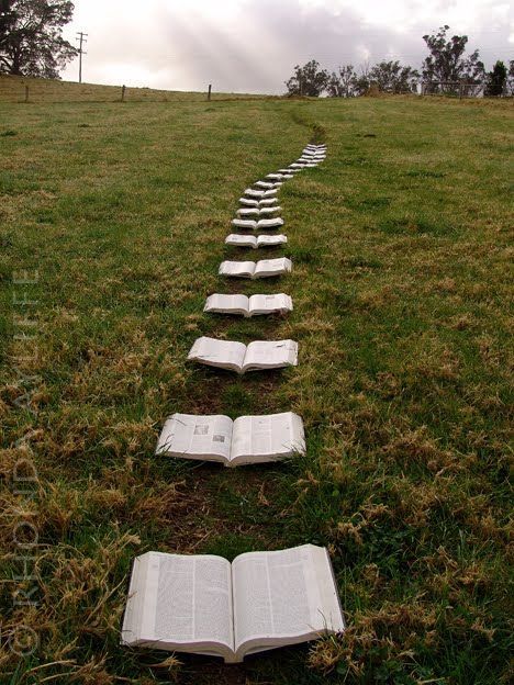 Her proposal was a trail of bibles with each one flipped and highlighted with a