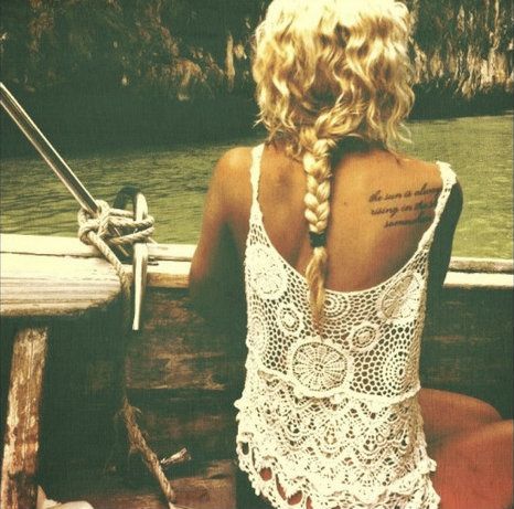 i want this shirt, this setting, her hair, and most of all her tattooo