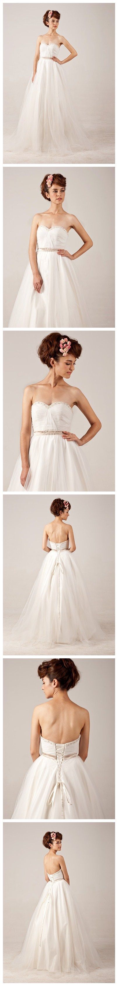 Lace-up Ball Grown Beading Strapless Tulle Wedding Dress